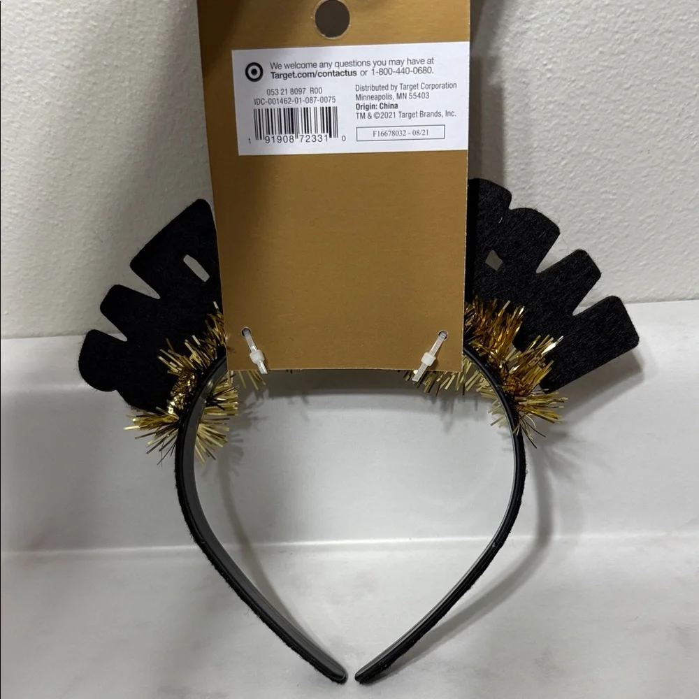 New Year Tiara with Black and Gold Glitter (5 Ct)